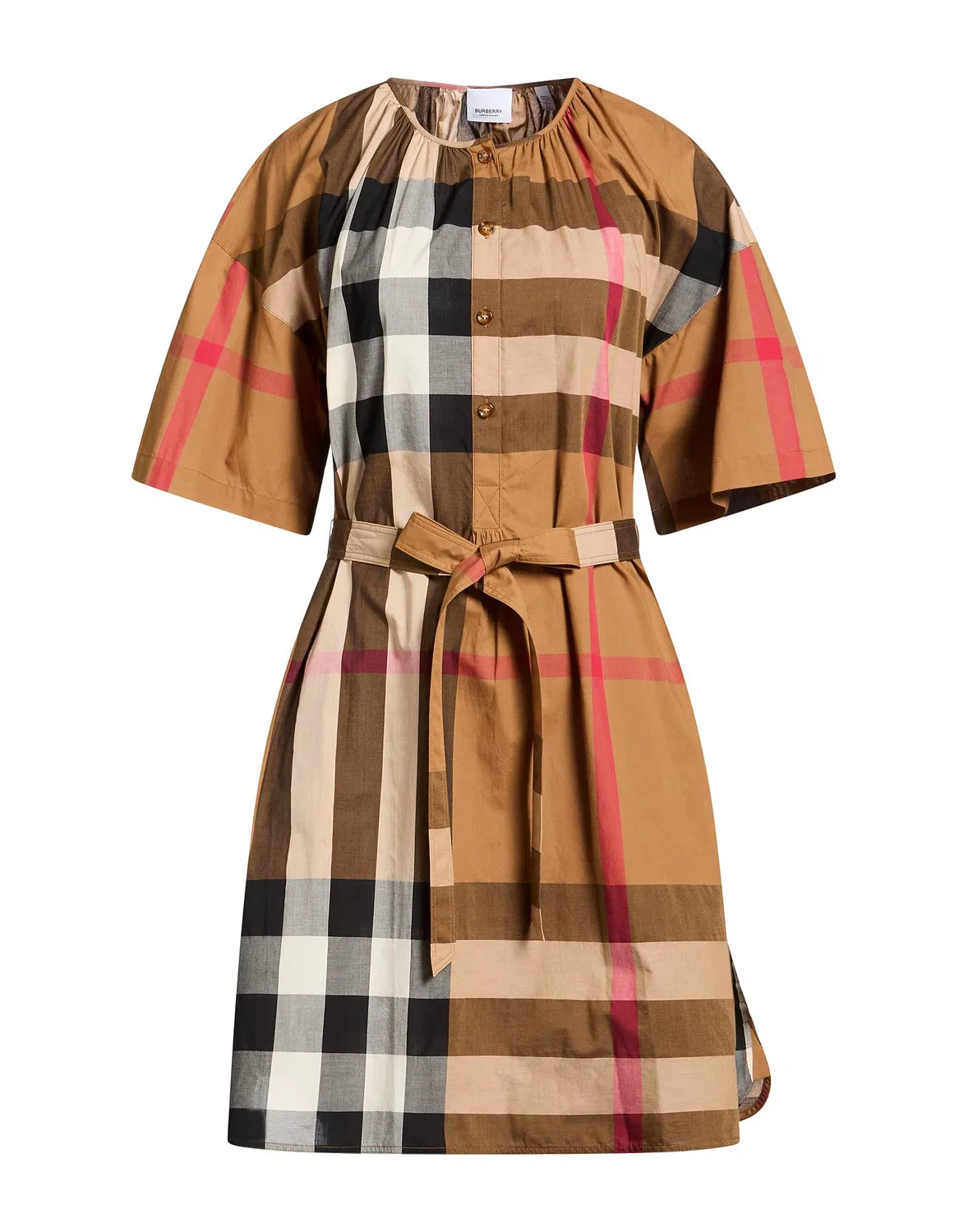 Платье-рубашка миди с принтом BURBERRY светло-коричневое