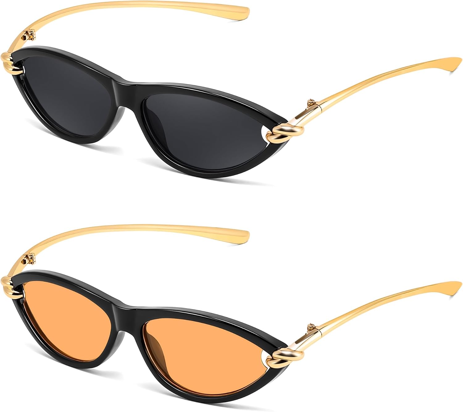 

Солнцезащитные очки FEISEDY Retro Oval Cat Eye для женщин, в стиле Y2k, маленькие солнцезащитные очки в стиле «кошачий глаз», модные очки 90-х для женщин и мужчин, артикул B4186, (2 Pack) Black & Black/Orange