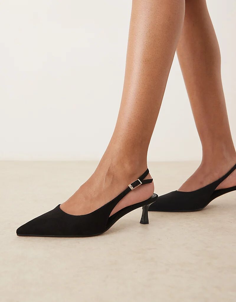 Туфли ASOS DESIGN Wide Fit Skip с открытой пяткой и каблуком-рюмочкой из черной замши — фото 4