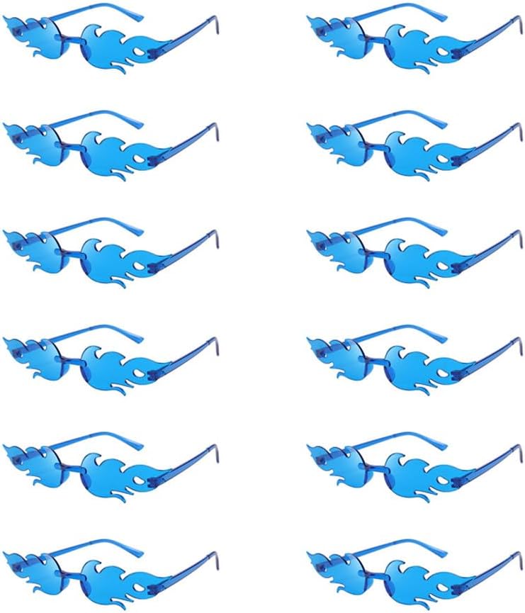 

12 пар в комплекте. Солнцезащитные очки в форме пламени. Модные без оправы, яркие, конфетные, для вечеринок. Стильный дизайн. Разноцветные солнцезащитные очки HYYZZC, Blue 12