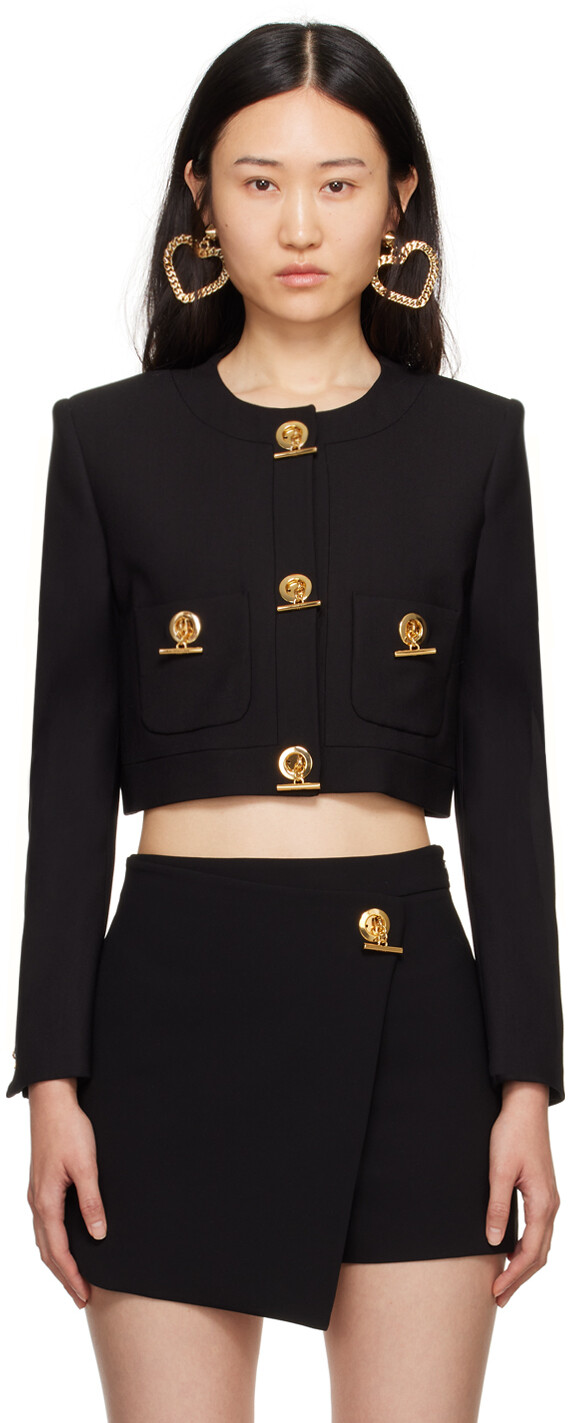 

Черная куртка с цепочками и сердечками Moschino