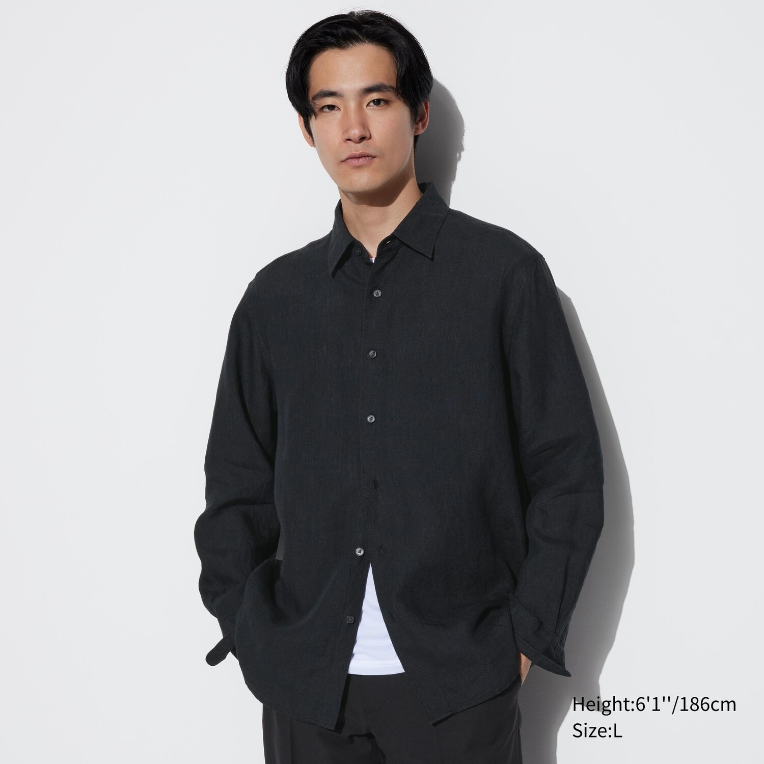 

Рубашка из 100% льна премиум-класса UNIQLO, черный