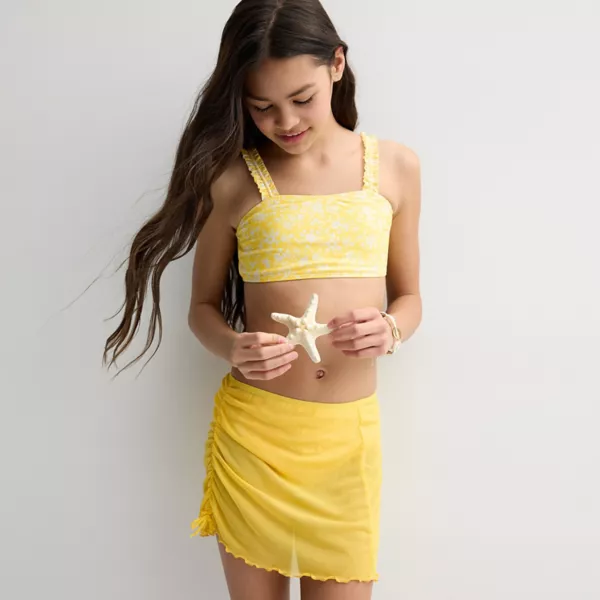 

Желтое бикини с цветочным принтом и парео для девочек 4-18 лет, стандартный и плюс размер Breaking Waves, цвет ditsy floral yellow