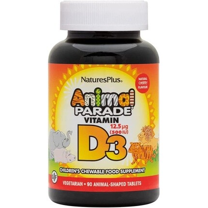 

Naturesplus Animal Parade Детские жевательные таблетки с витамином D3 и вкусом черной вишни, 90 таблеток, Nature'S Plus