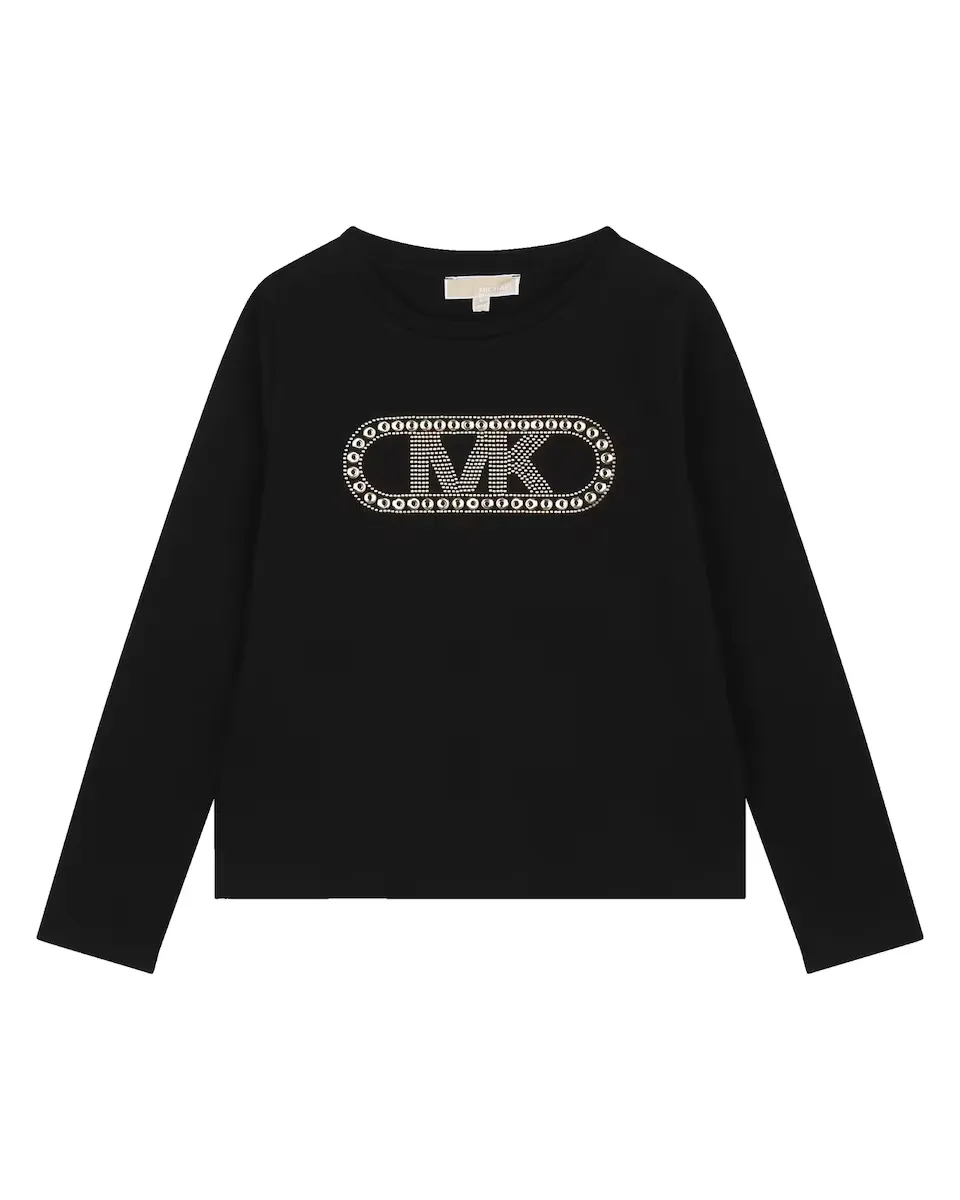 

Хлопковая футболка для девочек с логотипом на заклепках Michael Kors, черный