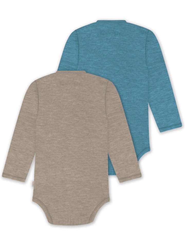 Normani Outdoor Sports Комплект из 2 органических детских боди с длинными рукавами бежевого/голубого цвета — фото 2