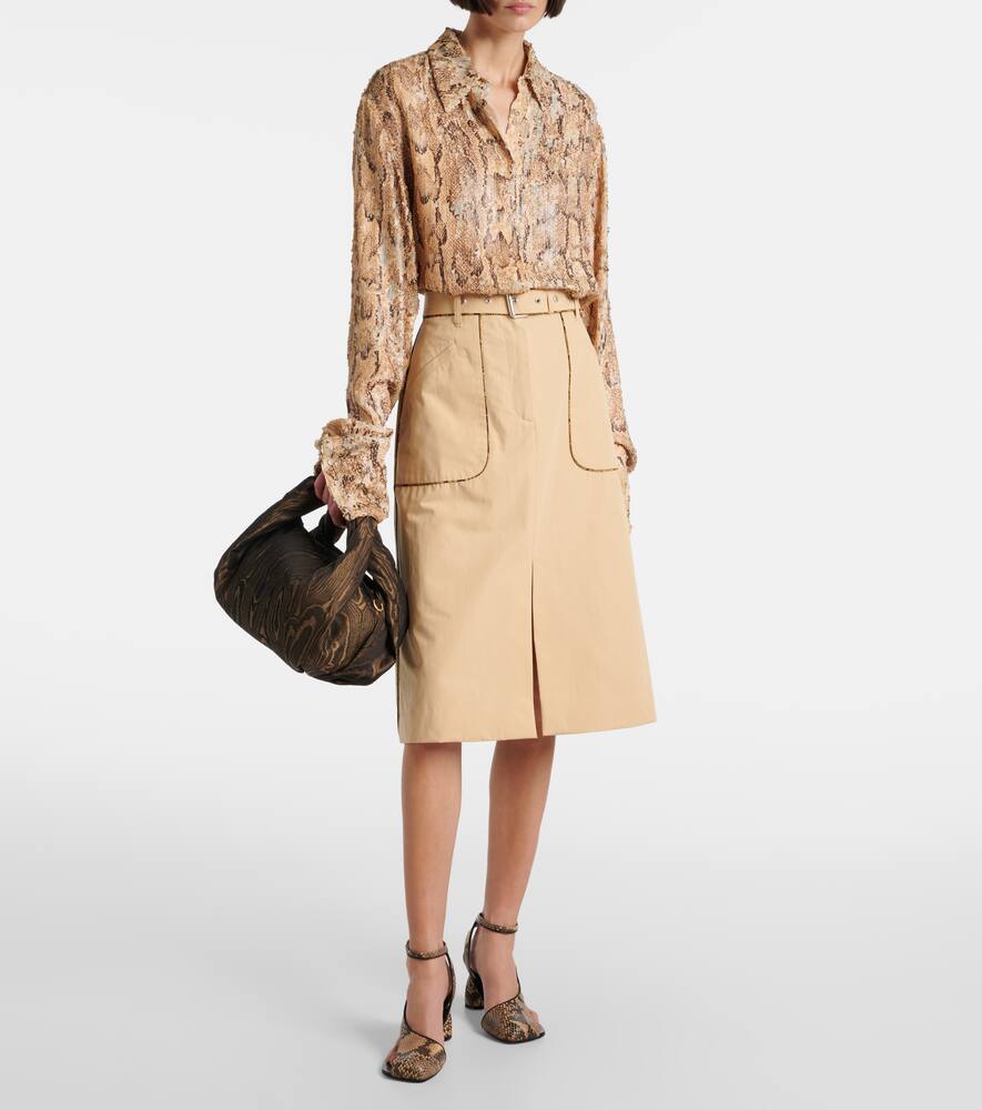 Юбка миди из хлопкового поплина с поясом Dries Van Noten, Beige — фото 2