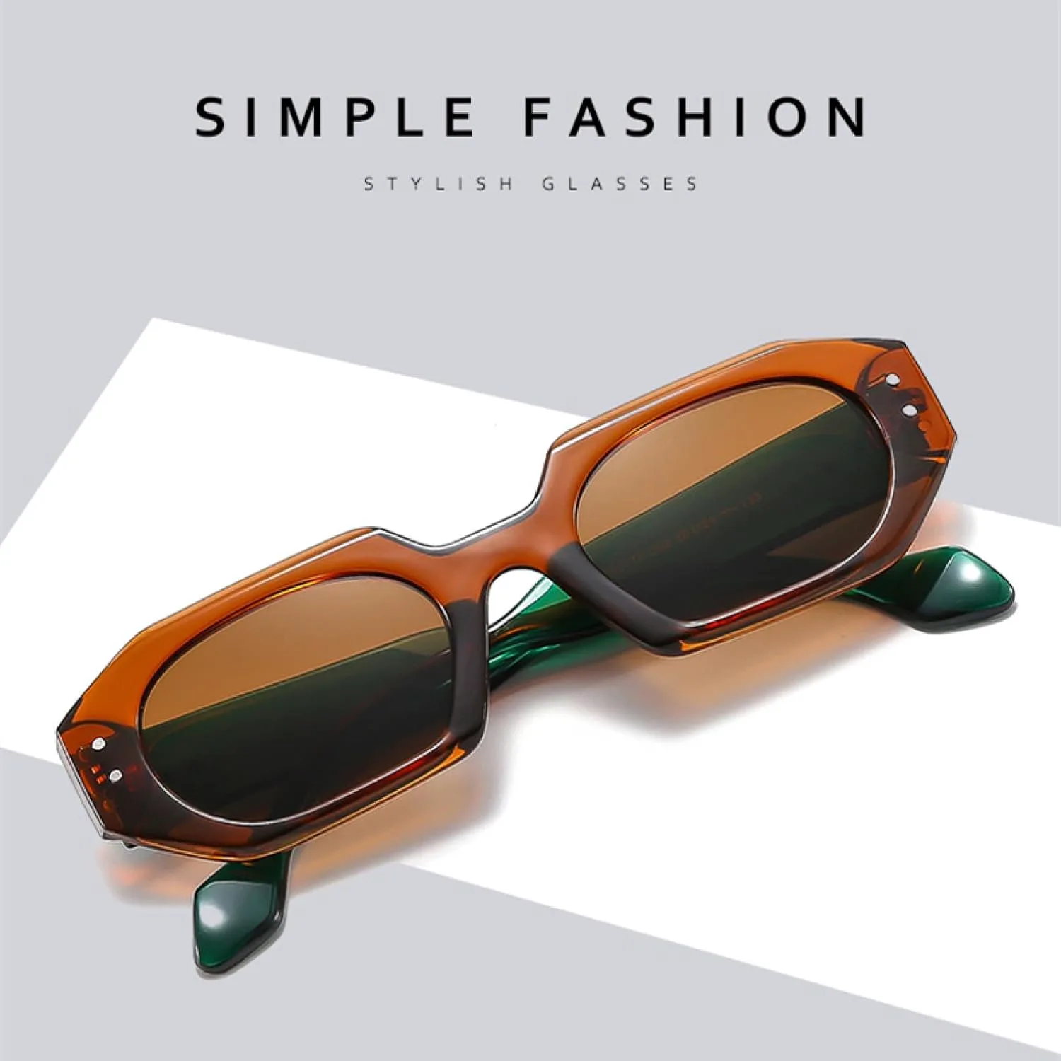 

Ретро-солнцезащитные очки неправильной многоугольной формы, контрастные цвета, универсальные, для активного отдыха, с широкими дужками TVTBBVV, Brown Green