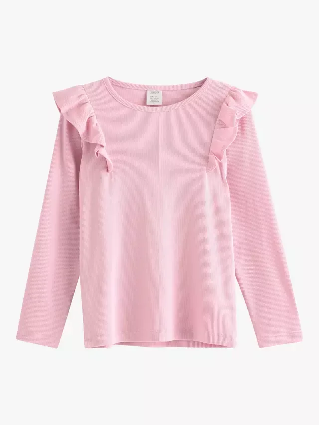 Детская блузка с длинными рукавами и оборками на плечах Lindex, Light Pink — фото 4