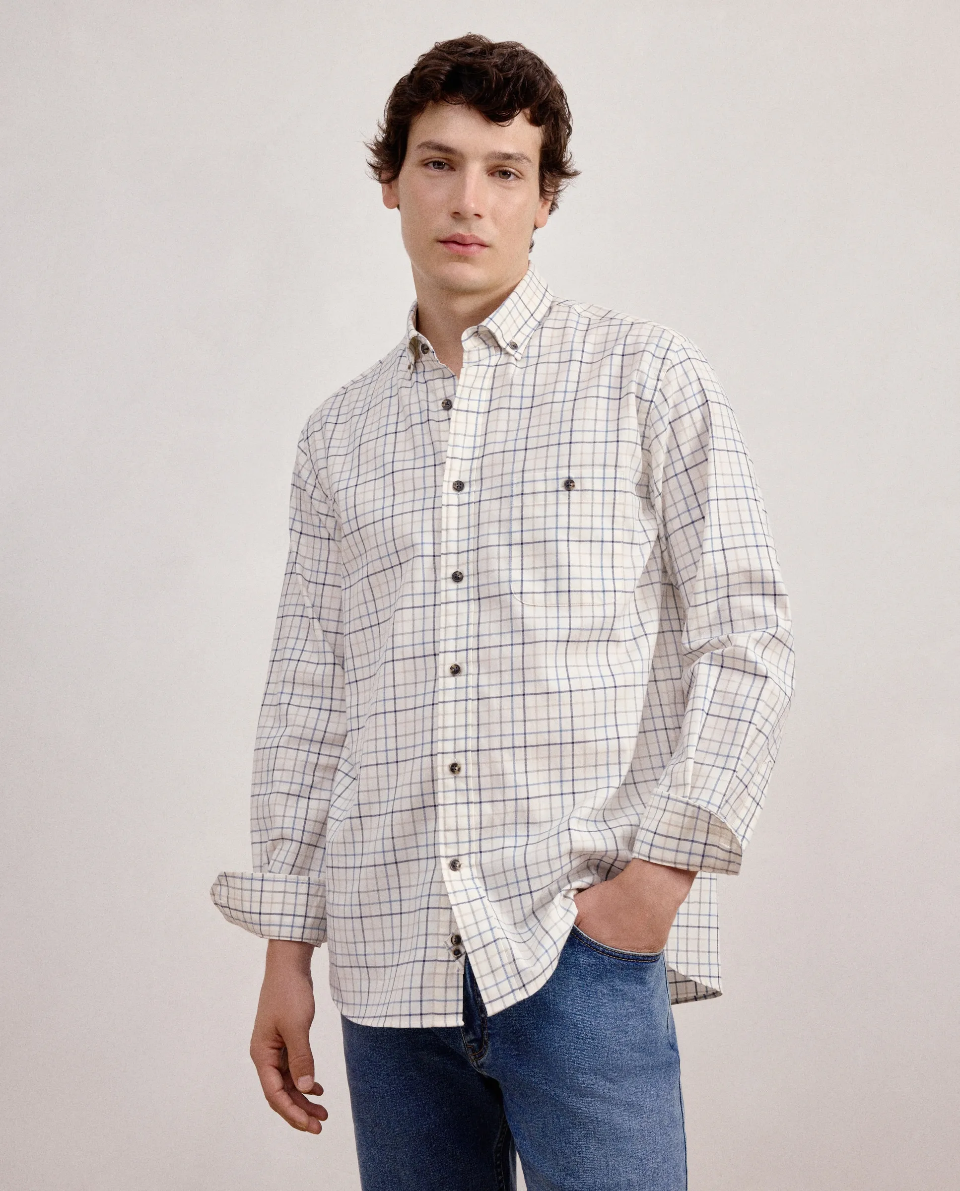 

Рубашка с длинным рукавом из вельвета в клетку Harrys, классического кроя Dustin, синий