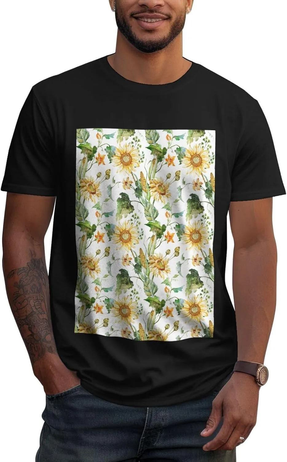 

Мужская футболка с круглым вырезом, Cotton, Sunflower Corn, для повседневной носки ZERAOKE