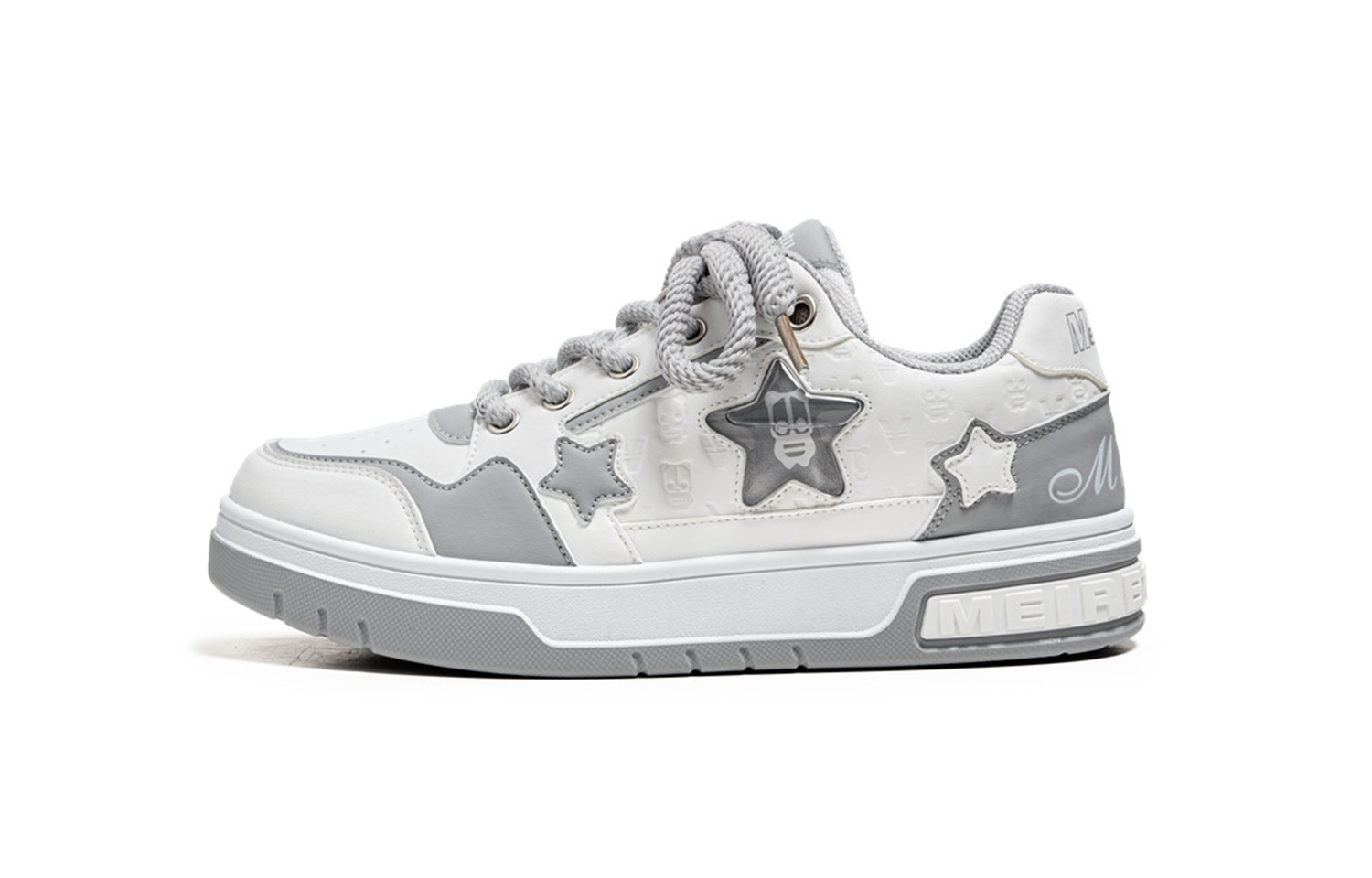 

Антискользящие износостойкие низкие скейтерские кроссовки мужские серые Meiretu