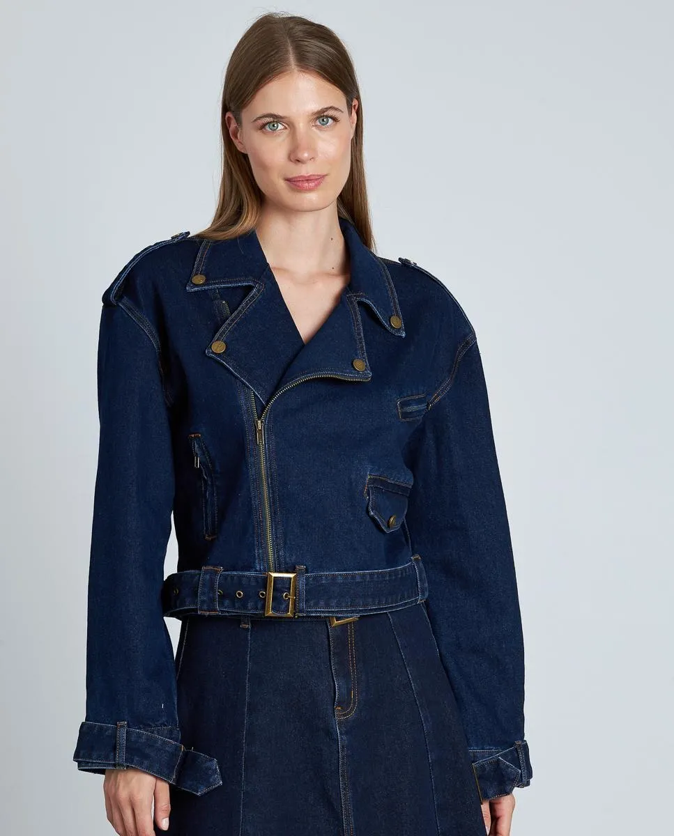 

Женская джинсовая куртка с регулируемыми пряжками на рукавах Alma en Pena, темно-синий