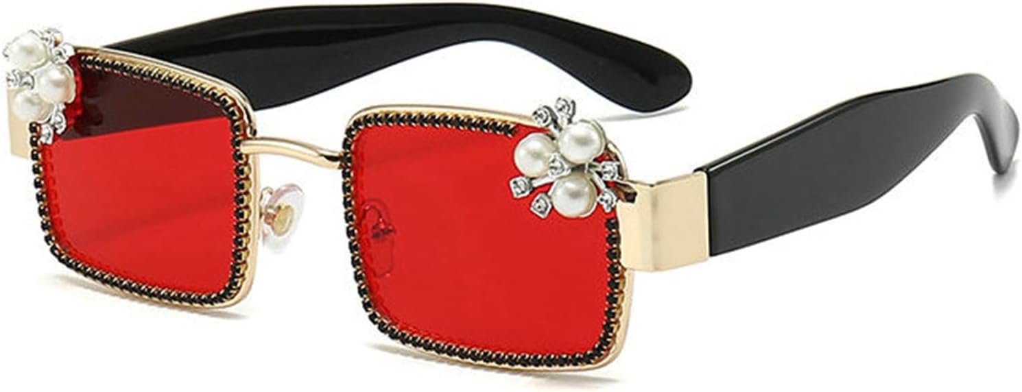 

Женские солнцезащитные очки Helena Trendy Square Rhinestones с блестящими стразами, модные кристальные очки для вечеринок, сверкающие бриллиантовые очки для женщин, Red