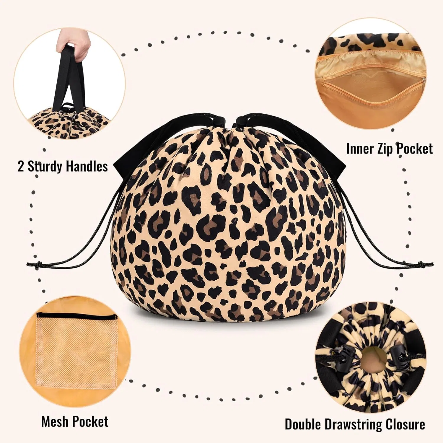 Стильная косметичка с леопардовым принтом на шнурке Cantustime, B-Leopard Print — фото 3