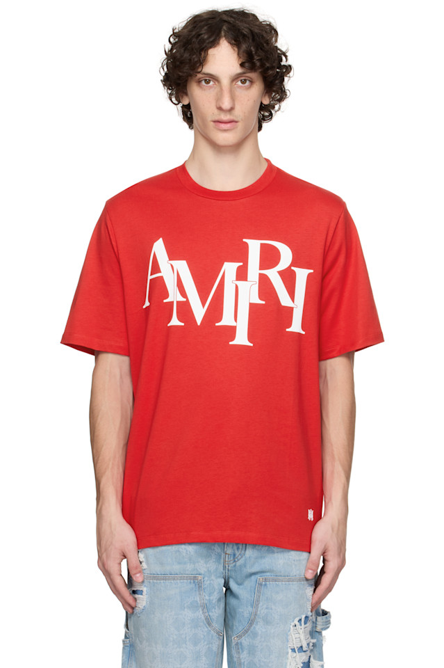 

Футболка Amiri с асимметричным логотипом Amiri, красный