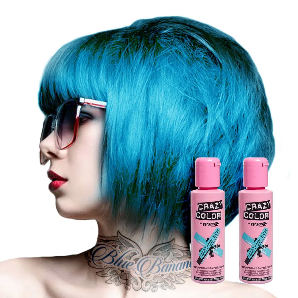 Набор полуперманентных красок для волос Crazy Colour, 2 шт. по 100 мл Crazy Color, Bubblegum Blue