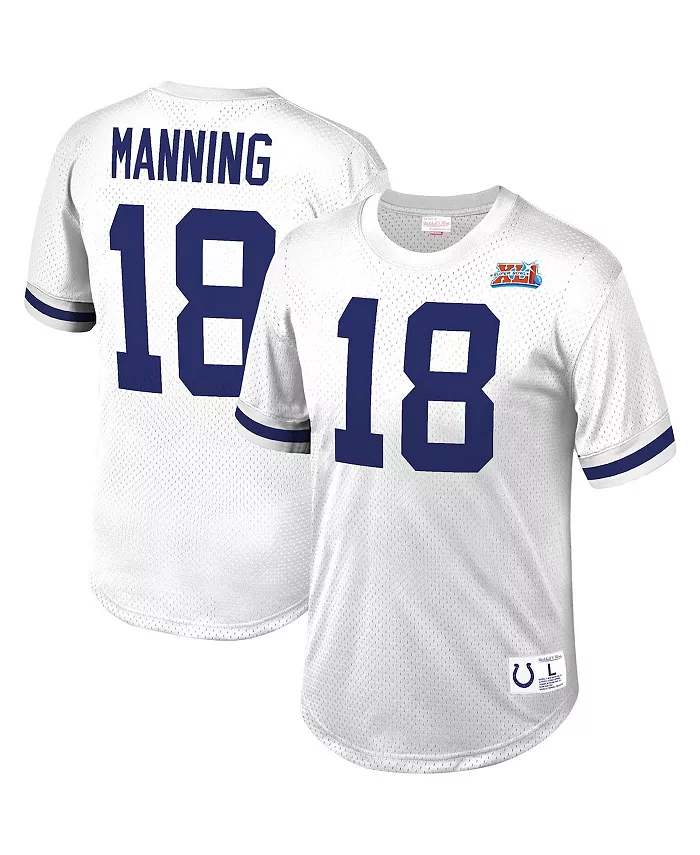 

Мужская белая футболка с сетчатыми вставками Peyton Manning Indianapolis Colts с именем и номером игрока (на пенсии) Mitchell & Ness