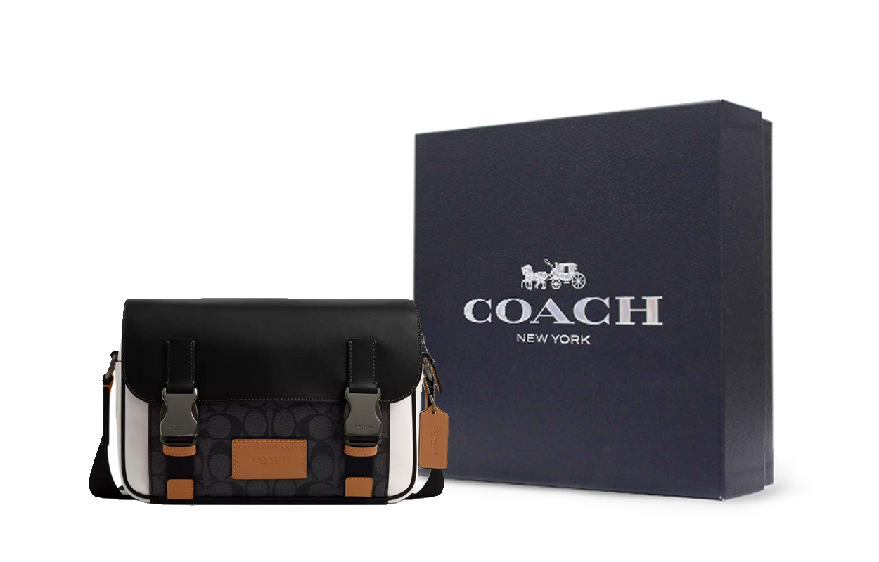 

COACH Сумка через плечо среднего размера из прорезиненной ткани с гладкой телячьей кожей