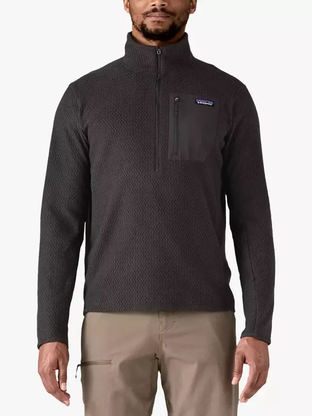Мужская флисовая толстовка R1 Air Zip с застежкой-молнией на воротнике, черная Patagonia — фото 2