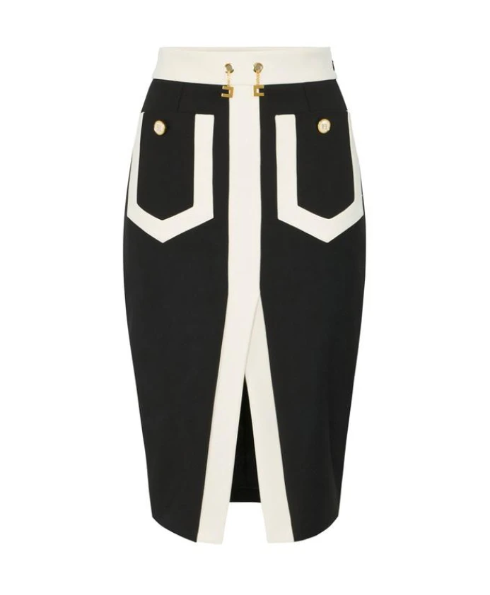 

Юбка с контрастными цветовыми блоками, изготовленная из двухслойной эластичной креповой ткани. Elisabetta Franchi, черный