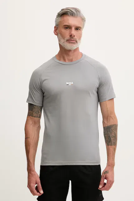 Футболка с надписью RN Slim Fit BOSS, серый