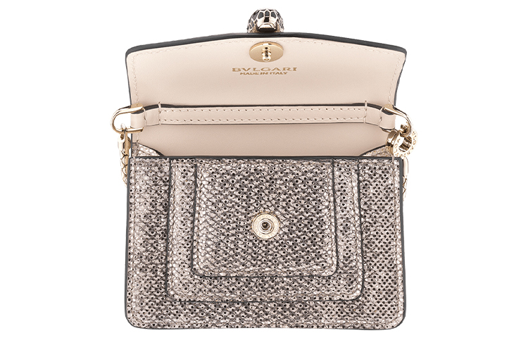 

BVLGARI Кошелек-клатч мини Chain Snake Skin для женщин, бежевый