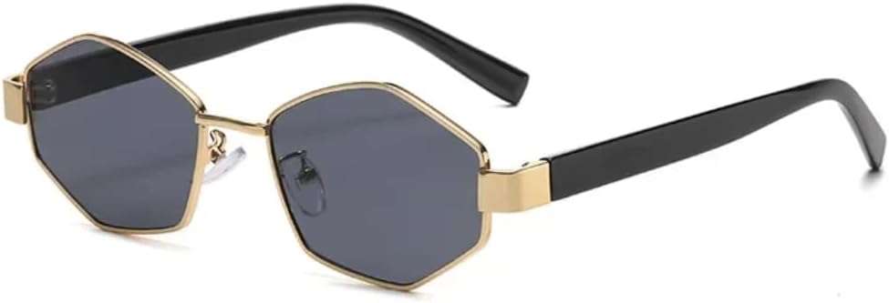 

Солнцезащитные очки с многоугольной металлической оправой для женщин и мужчин, защита от УФ-излучения UV400, для занятий спортом на открытом воздухе, модные мужские очки с прочными шарнирами TVTBBVV, Gold Grey