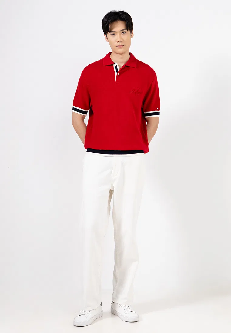 Поло, классическая посадка, плоский трикотаж, TH Mainline Tommy Hilfiger, красный — фото 4
