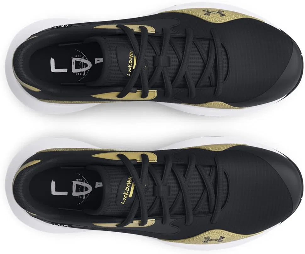 Мужские баскетбольные кроссовки Under Armour UA Lockdown 7 Low, Black Metallic Gold Black — фото 4