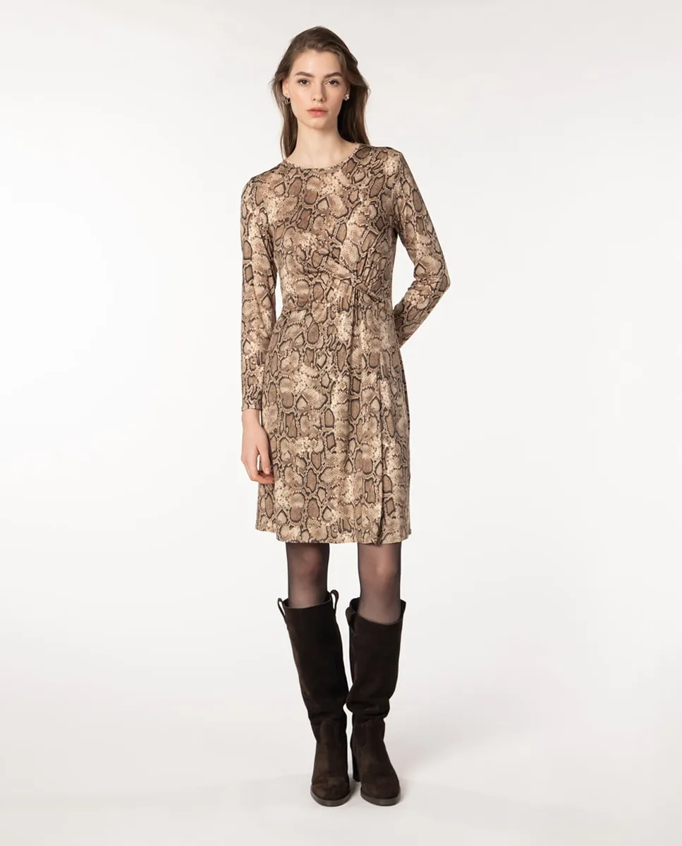 

Асимметричное платье со сборками и анималистичным принтом Naulover, бежевый