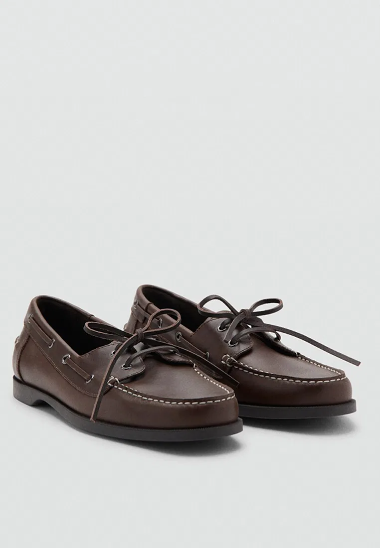 Туфли кожаные, морской стиль, Boat Shoes Mango Man, коричневый — фото 2