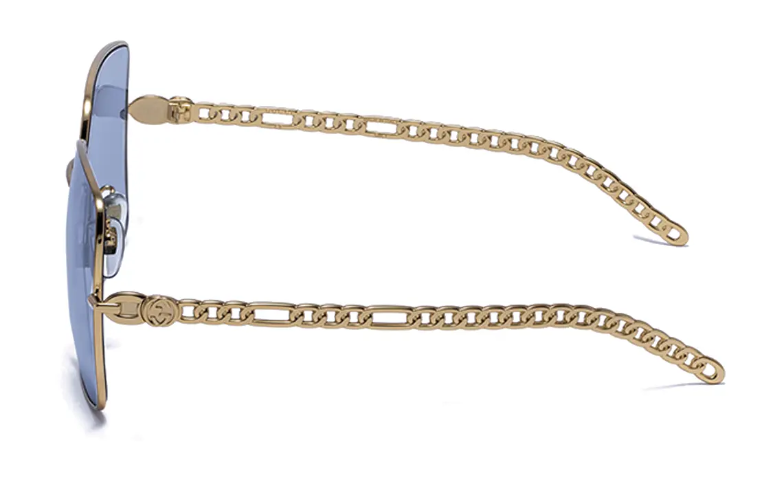 GUCCI Женские солнцезащитные очки с золотой оправой и синими линзами, Gold Frame with Blue Lens — фото 4