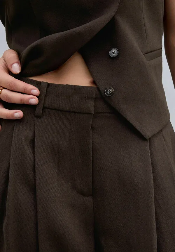 Брюки-палаццо Petite fit crinkle, Next, цвет тёмно-коричневый