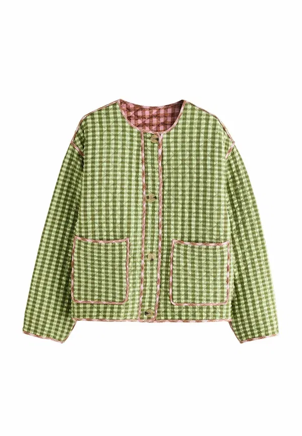 Куртка Petite fit reversible gingham quilted jacket Next, розово-зеленый — фото 4