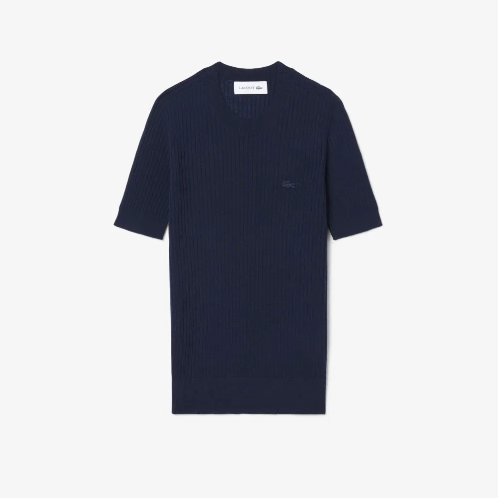 Свитер Lacoste из мериносовой шерсти, короткий рукав, тёмно-синий