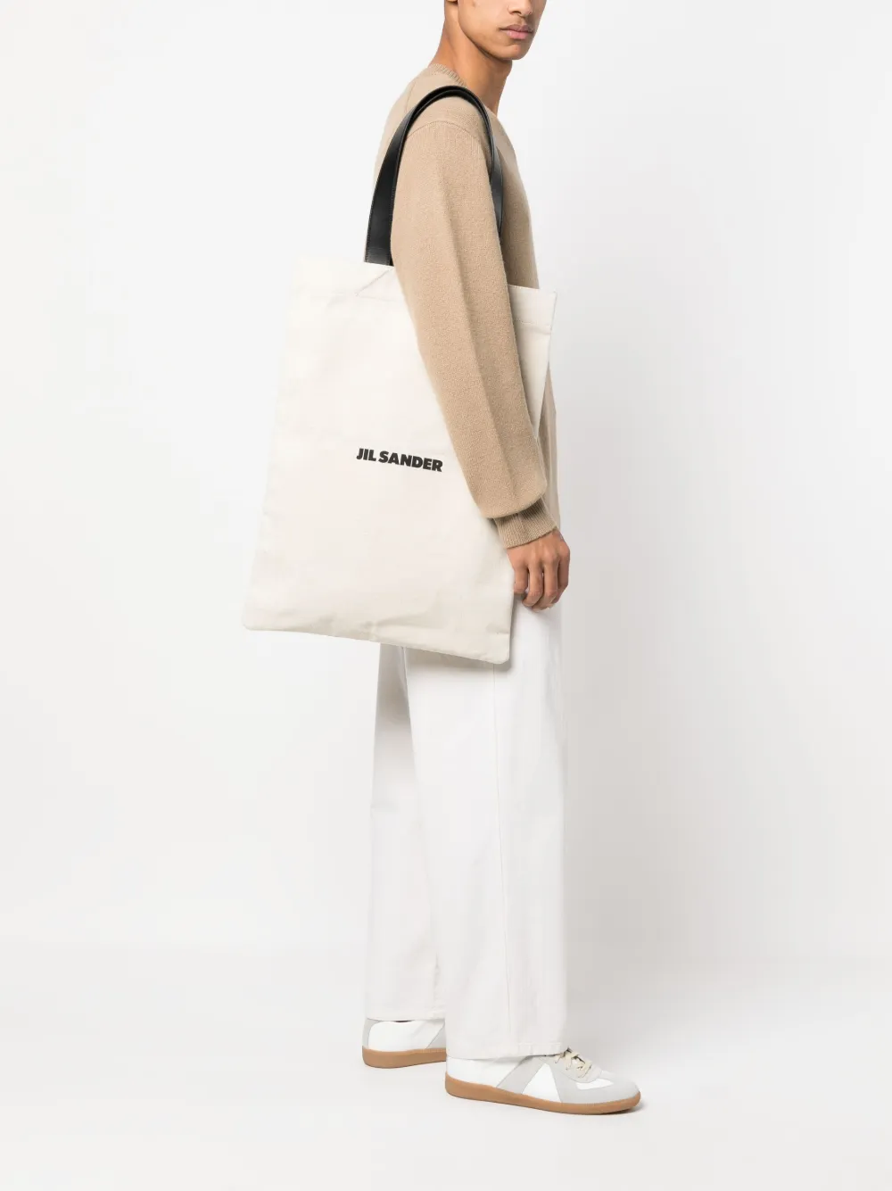Льняная сумка-тоут с логотипом JIL SANDER, нейтральный — фото 2