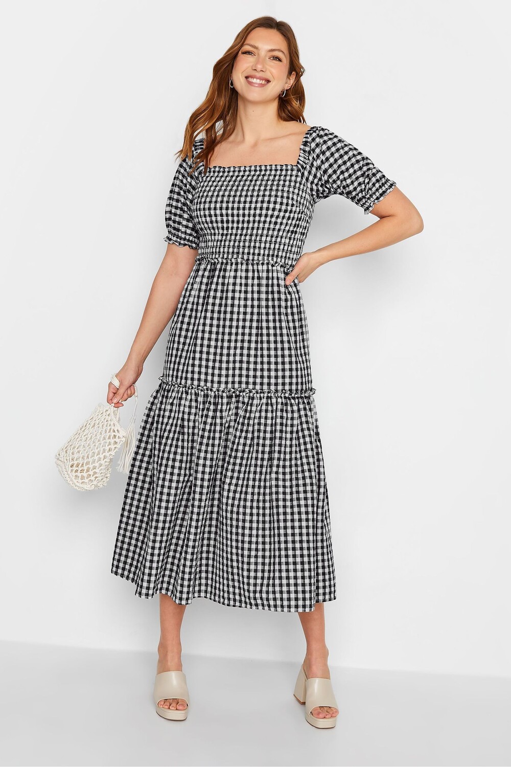 

Платье в клетку Vichy со сборками Long Tall Sally, черный