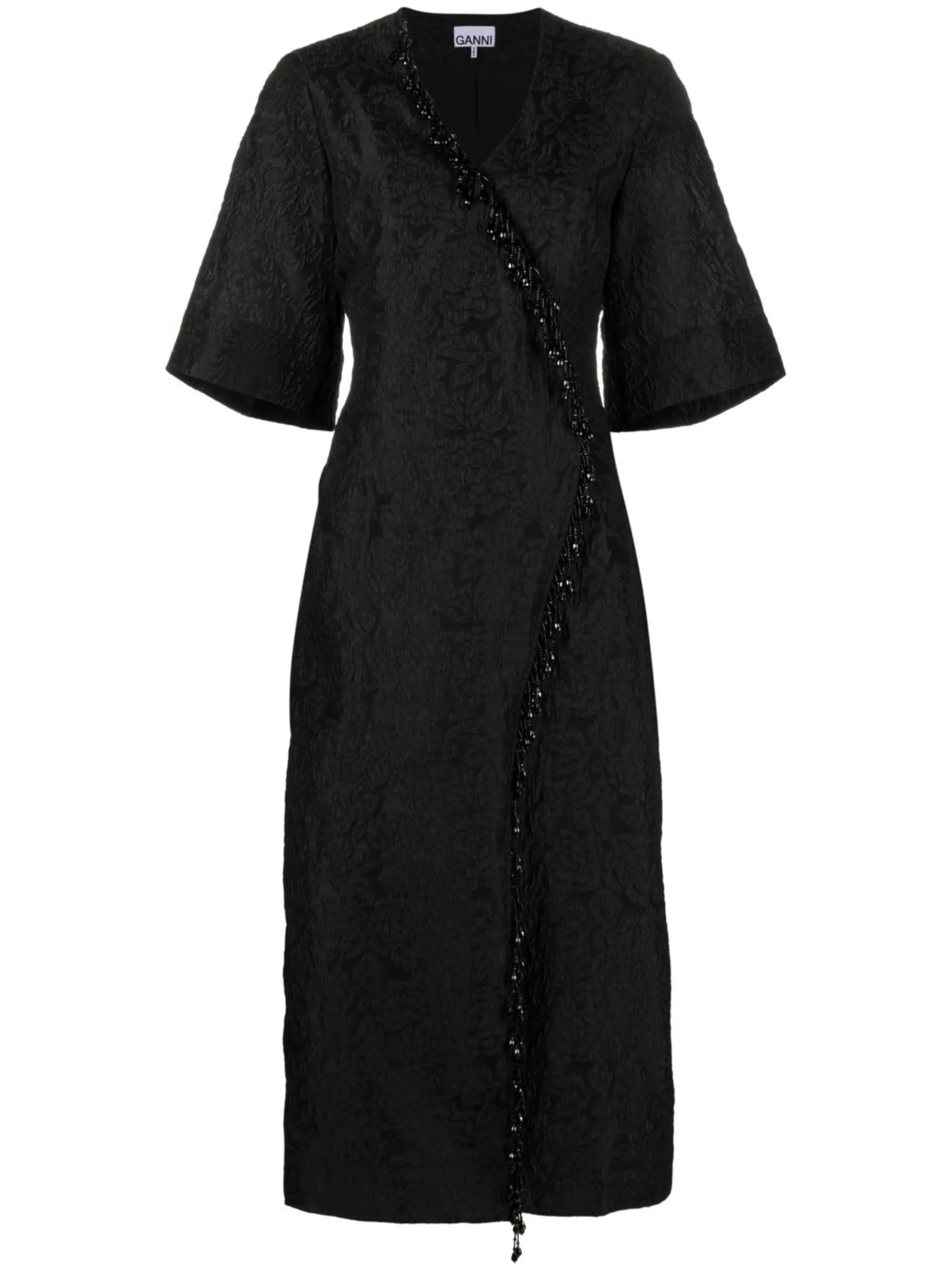 

Жаккардовое платье мини из органзы Ganni, черный