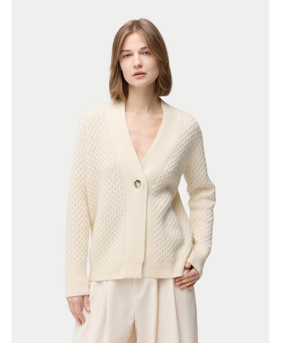 

Женский фактурный кашемировый кардиган с одной пуговицей спереди Gobi Cashmere, Neutral-vaporous gray