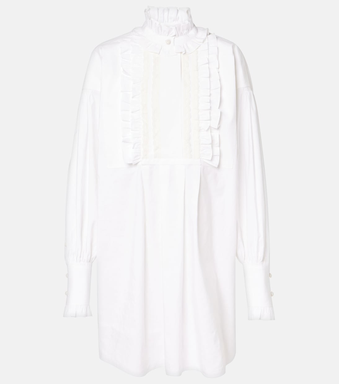 

Мини-платье из хлопка, льна и шелка с оборками Valentino, Bianco