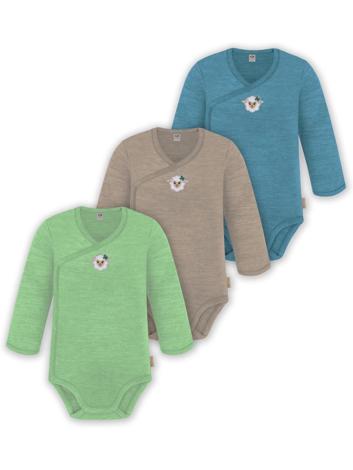 

Normani Outdoor Sports Набор из 3 детских боди с длинными рукавами из мериносовой шерсти, синего, бежевого и зеленого цветов