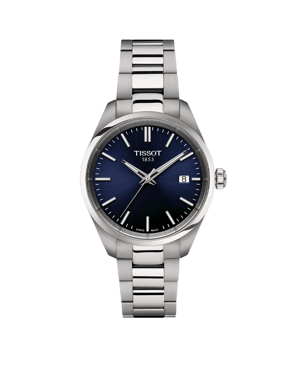 

Женские часы Tissot PR100 из стали, 34 мм, синие, серебряный