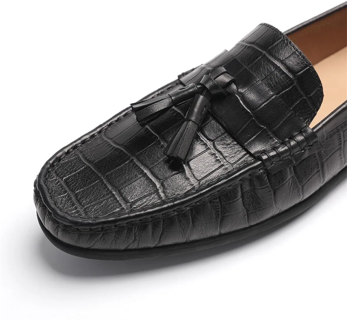 Лоферы кожаные Driving Shoes с кисточками Black FIAVOM — фото 3