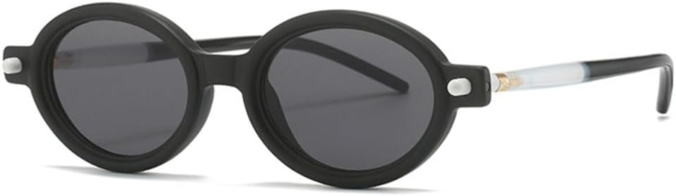 

Овальные двухцветные модные солнцезащитные очки для женщин с защитой от УФ-излучения UV400, винтажные светло-серые, мужские солнцезащитные очки с заклепками MTZJH, Matte Black Gray