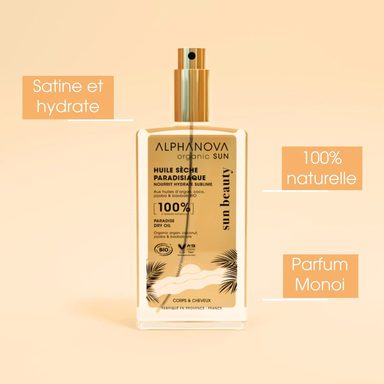 Органическое сухое масло «Paradisic Dry Oil» с ароматом монои от ALPHANOVA Health, 100 мл Alphanova — фото 2