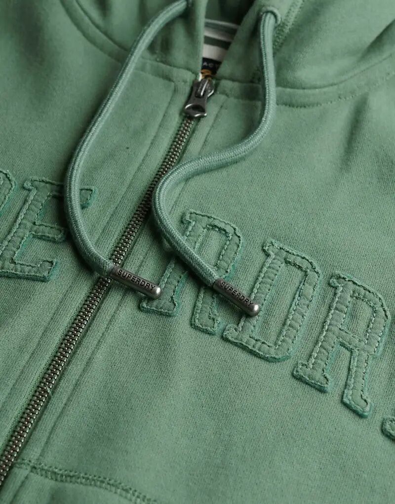 

Укороченная толстовка с капюшоном на молнии Superdry Athletic Essentials в тон, цвет хаки лавровый