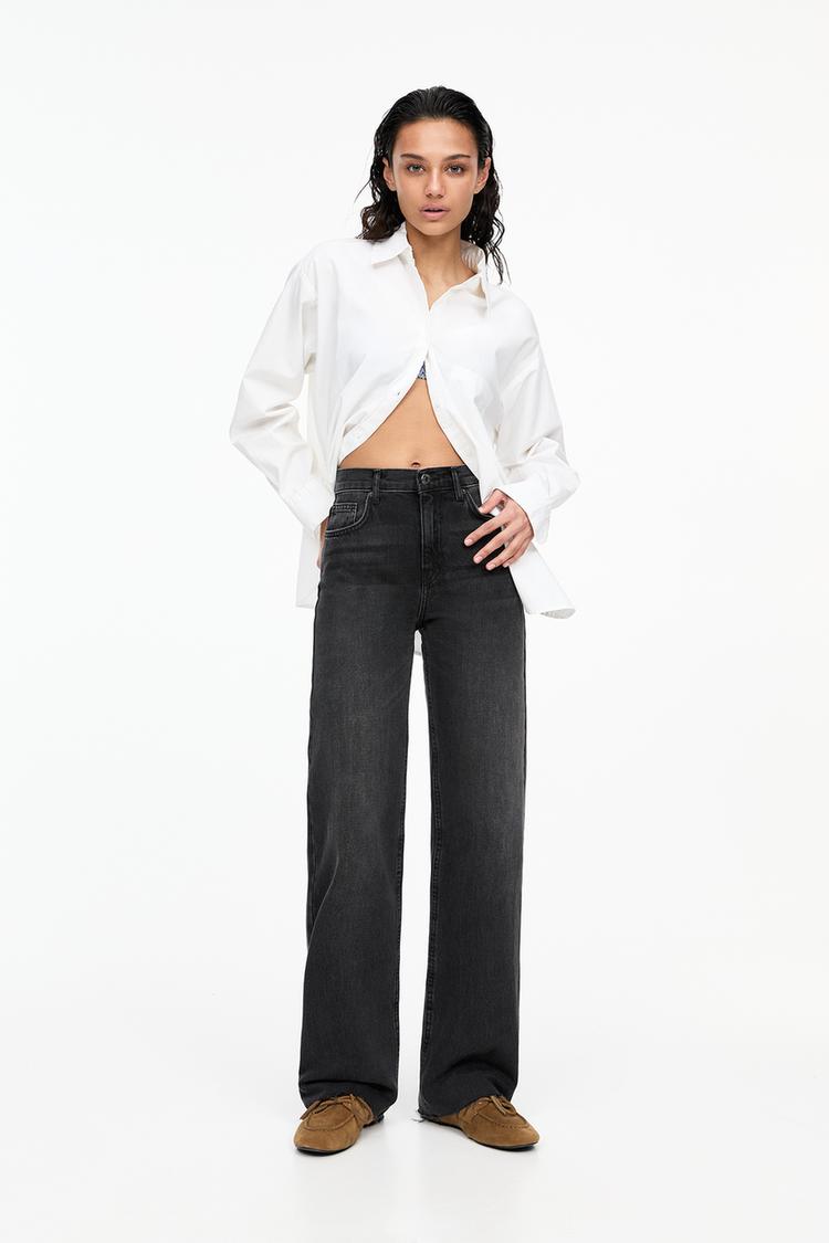 

Джинсы прямого кроя с высокой талией Pull And Bear, черный