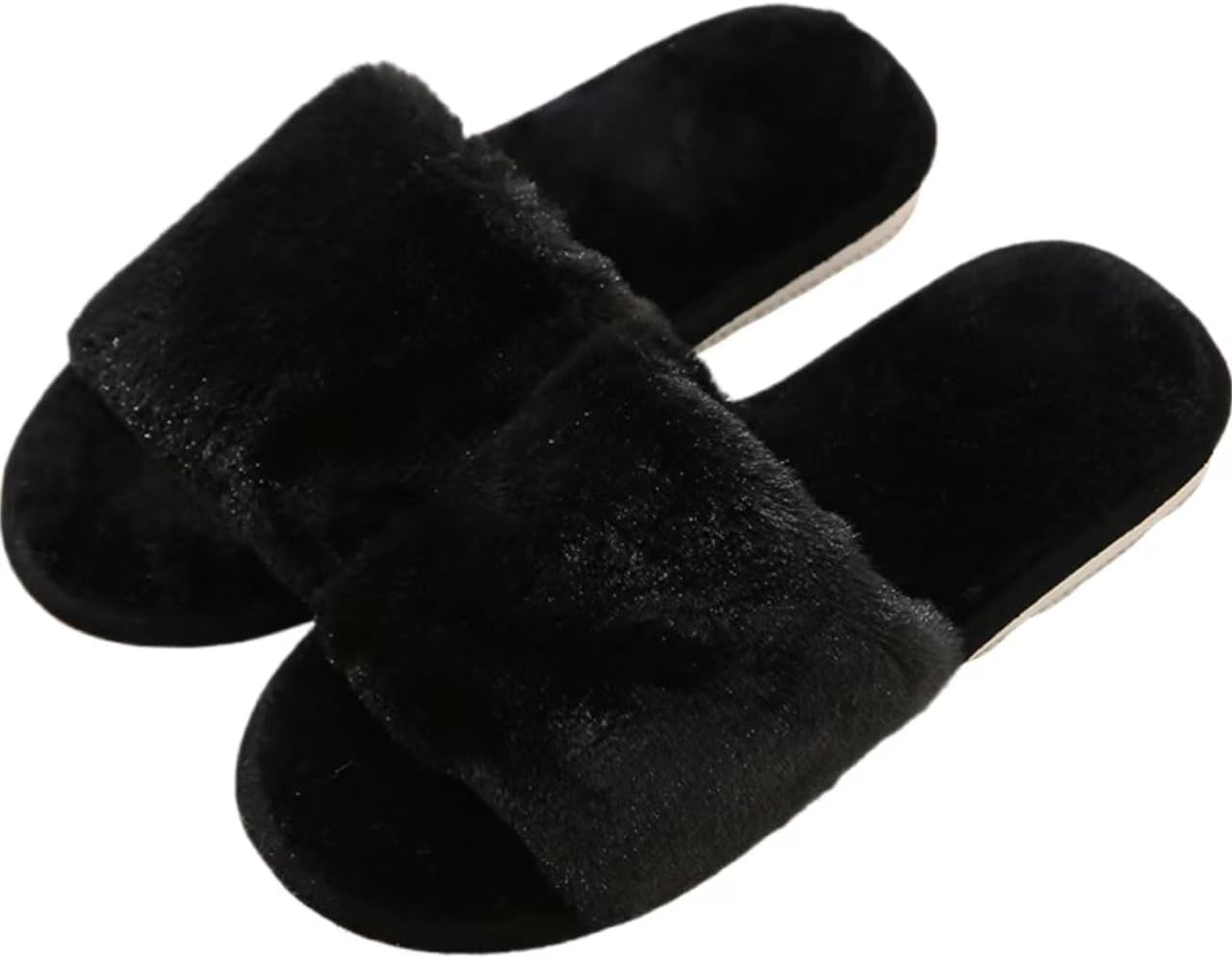 

Мужские и женские пушистые тапочки Классические мягкие плюшевые тапочки с открытым носком, памятью формы, удобные, теплые, прочные домашние тапочки с искусственным мехом для пары, с антискользящей подошвой, для дома, улицы и спальни Onlvye, черн...