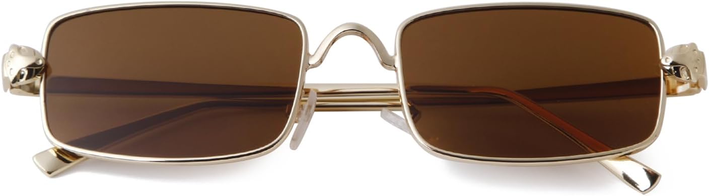 

Прямоугольные узкие солнцезащитные очки в стиле 90-х для женщин и мужчин, классические винтажные солнцезащитные очки в тонкой металлической оправе, квадратные очки в стиле Y2K PEGH, Gold/Brown